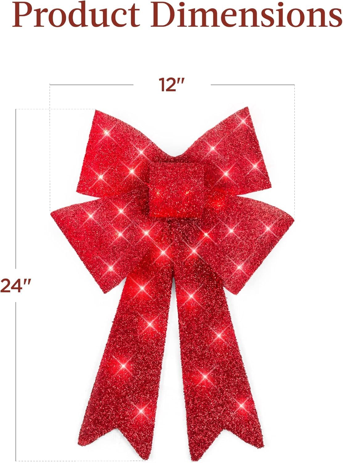 Pre-Lit Large XL Christmas Bow Decoration, Large Outdoor LED Holiday Yard Décor w/ 30 Lights, 8 Light Functions, Timer, Hanging Hook (Red)
