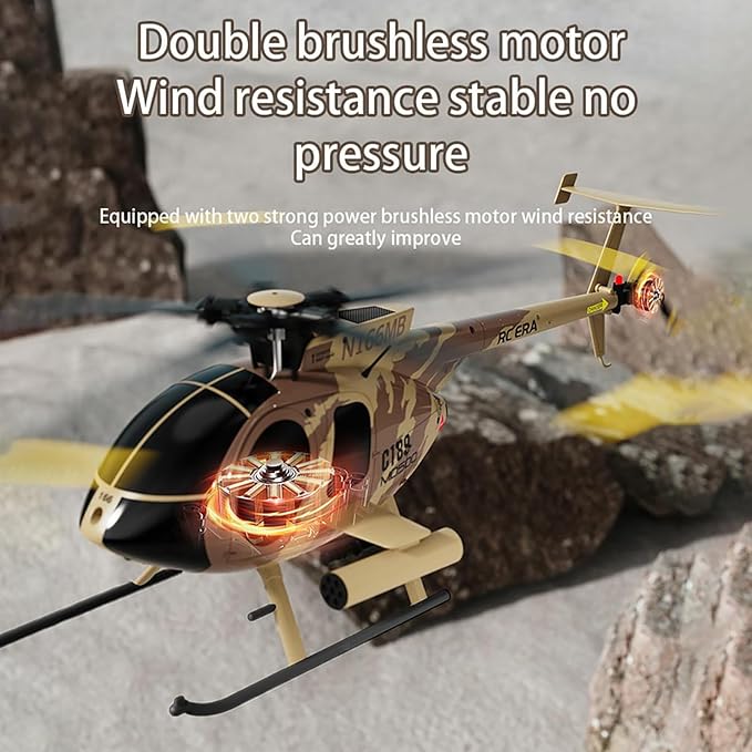 Remote Control Helicopter C189 MD500 RC Helicopter Model 1/28 Scale 4CH Single-Rotor Helicopters with 6-Axis Gyro and Brushless Motor 2.4GHz RC Aircraft for Adults 2 Batteries (Camouflage)