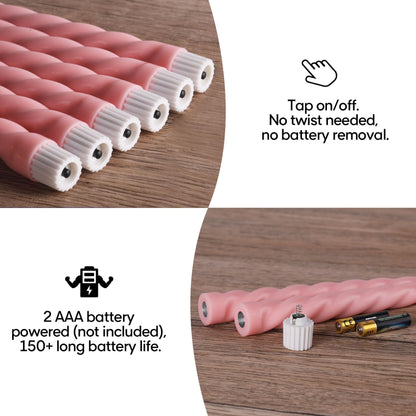 Girimax Pink Flameless Taper Candles with Remote, Spiral Candles Battery Operated, Flickering LED Wax Candlesticks Set of 6