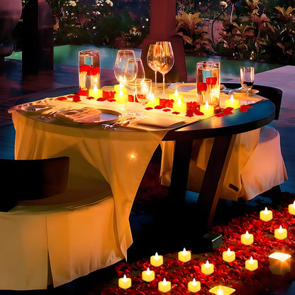 gobutend 2000 Pcs Artificial Rose Petals with 24 Pcs Romantic Flameless Candles, LED Heart Tea Lights Battery Operated for Romantic Night Wedding Anniversary Table Party Decoration