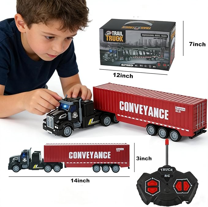Remote Control Semi Truck with Trailer 14 1:48 Trailer Truck Toy Equipped with 2 Rechargeable Batteries Gifts Ideas for Boys Age 3-8 Year Old