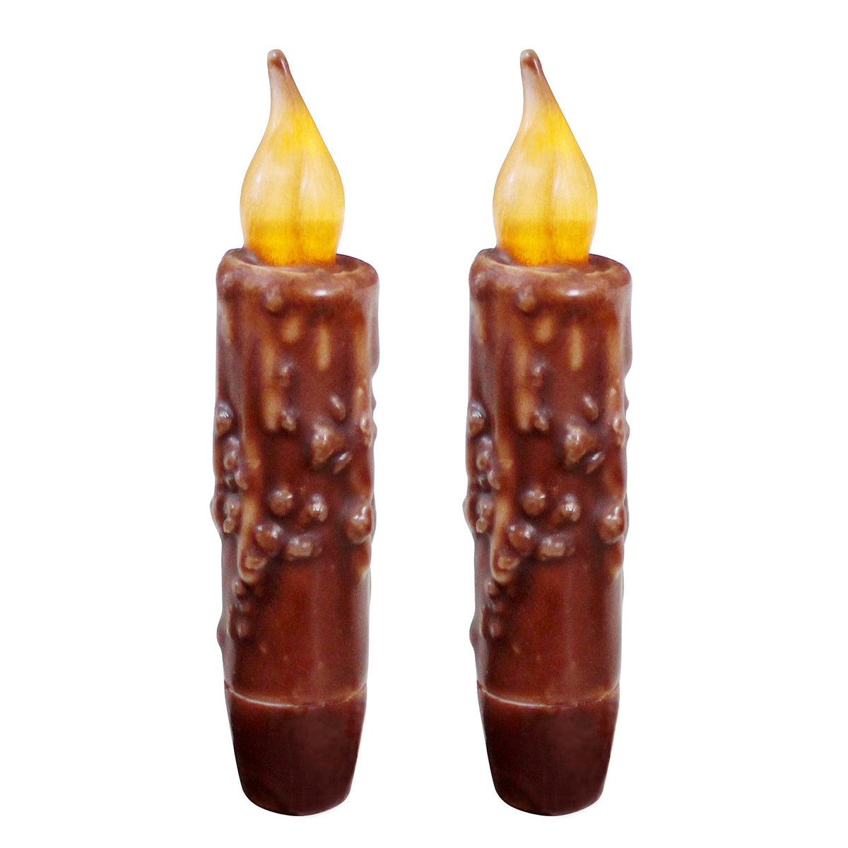 CVHOMEDECO. Real Wax Hand Dipped Battery Operated LED Timer Taper Candles Country Primitive Flameless Lights Décor, 4-3/4 Inch, Coffee, 2 PCS in a Package
