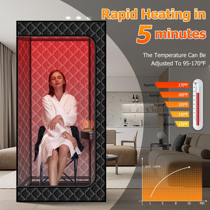 amocane Portable Dry Wind Sauna with 660nm red Light Lamp, Personal Hot Air Sauna Spa for Home, Full Body Infrared Black Saunas Tent with Large Chair, 99 Mins time, 165℉