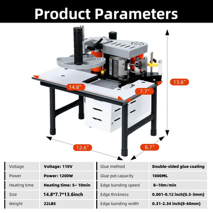 UwinVwin Edge Bander – Portable Edge Banding Machine, Straight & Curve Line, Double-Sided Glue Coating, Adjustable Speed, 110V, Durable & Efficient for Professional Edge Banding