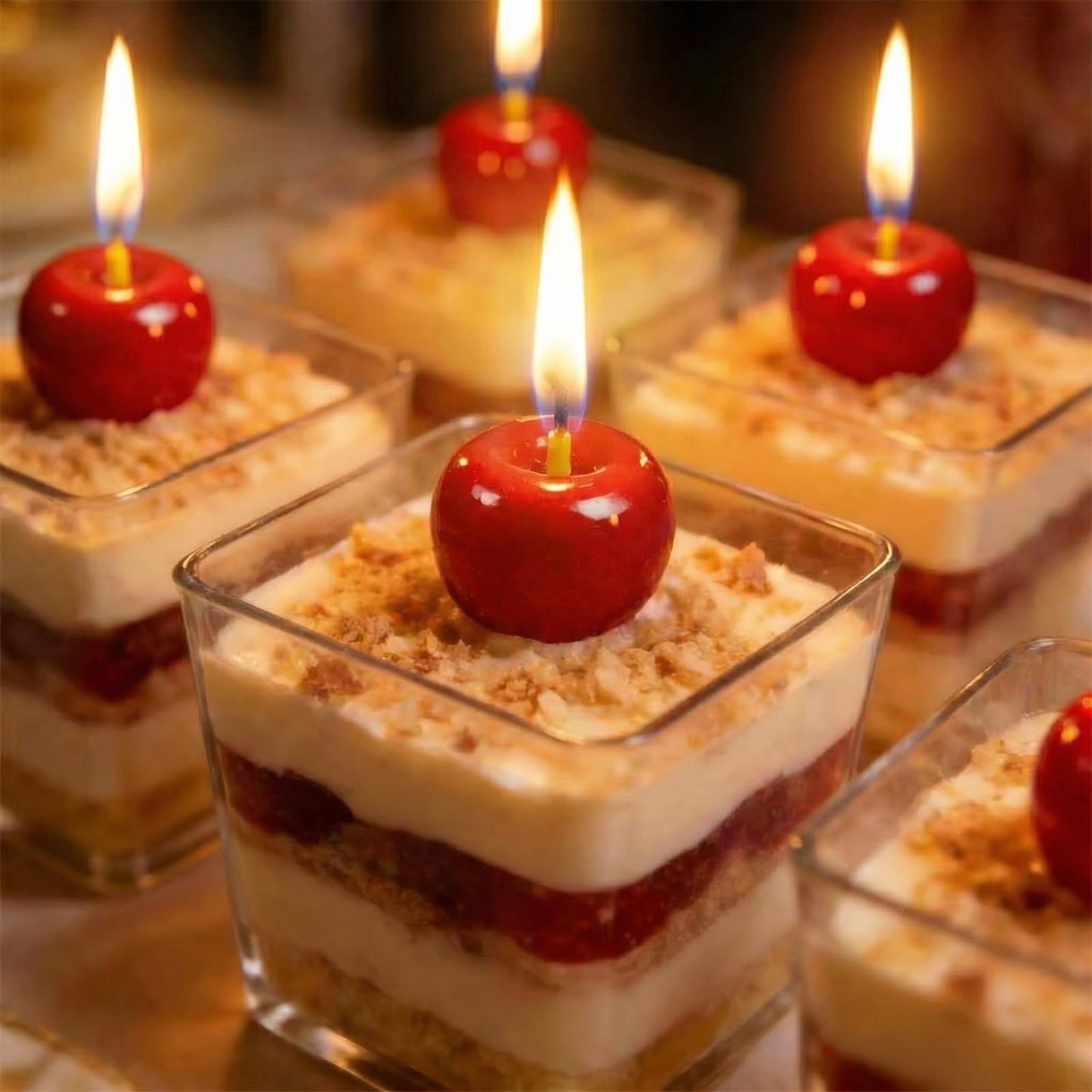12 Pcs Cherry Birthday Candles Decorations, Handmade Beeswax Cake Candle with Cotton Wicks, Cute Red Fruit-Shaped Candles for Party, Wedding, Cupcakes & Celebrations