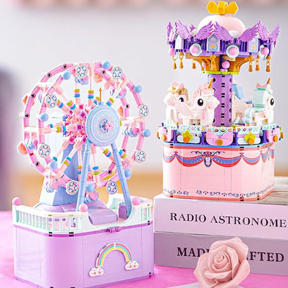 Music Box Building Toys Rotating Carousel DIY Building Block for Girls and Boys 6-12 Years Old 874 pcs STEM Construction Toy Valentine for Adults and Aged 8 9 10 11 12 Kids