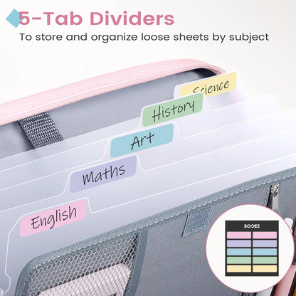 Sooez Zipper Binder Bag, 1 Inch Binders 3 Ring O-Ring, 5-Tab Dividers Expanding File Folder, 500-Sheet Capacity Three Ring Binder, Cute Organizer Storage for Student School Classroom Supplies, Purple