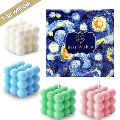 aokala Scented Bubble Cube Candles Gifts Set for Women, Home Decor Scented, 4 Pack 5.4 oz Soy Wax Aromatherapy Candles, Room Aesthetic Bedroom Decoration Gifts, White, Blue, Pink, Green
