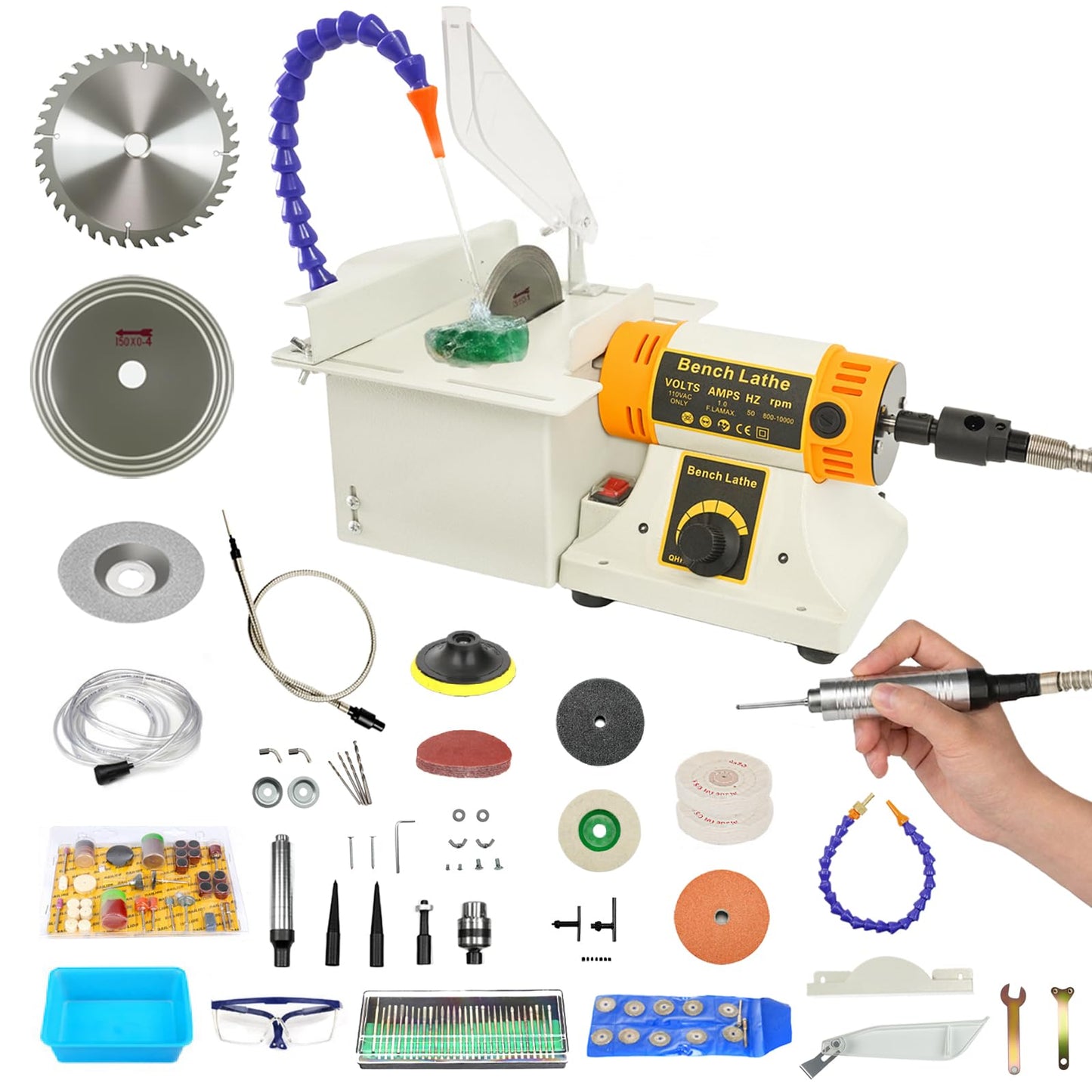 Lapidary Rock Saw for Cutting Rocks with Polishing Kit, Mini Lapidary Equipment for Jewelry Gemstone Polishing, Left-Side Wet Cutting Table, 110V 750W