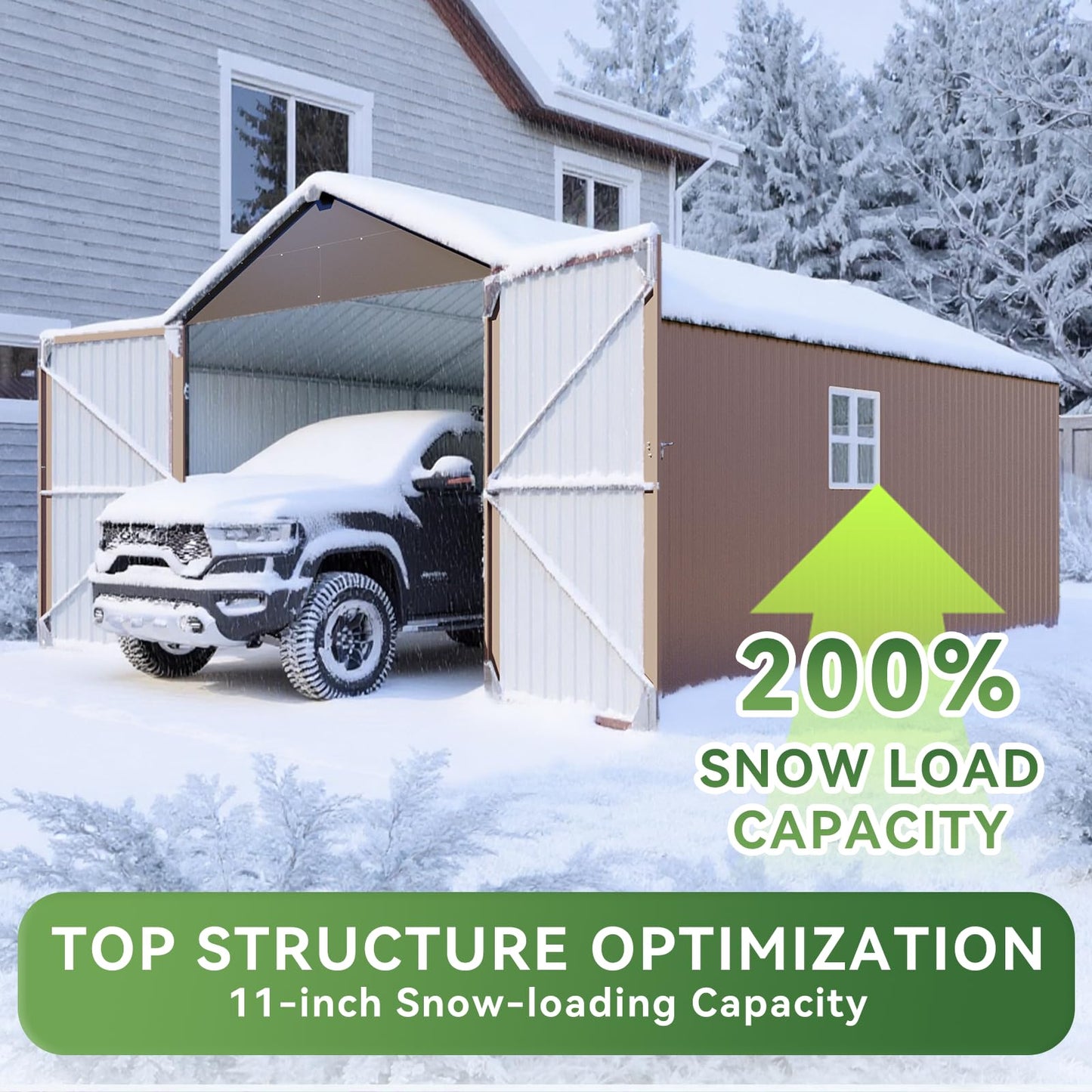 Aoxun 12x20x9.3 FT Metal Storage Shed Outdoor Large Garage Shed Carport with Double Doors,Side Door & Windows, Heavy Duty Garden Tool Shed All-Weather Outdoor Building for Vehicles & Sundries(Brown)