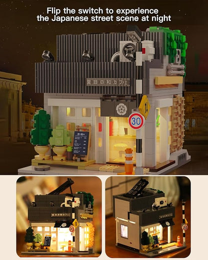 Japanese Summer Breeze Coffee House Building Block Set MOC City Café Shop with LED Lights Architecture Construction Model for Adults Teens Boys Girls (1108PCS)