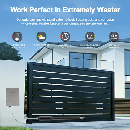 Gyxel C01-L Smart Automatic Gate Opener Kit, App Compatible Single Swing Gate Opener-Up to 14ft Long or 440lb, Electric Gate Opener for Driveway Single Swing Gate with Long-Range Gate Remote and More