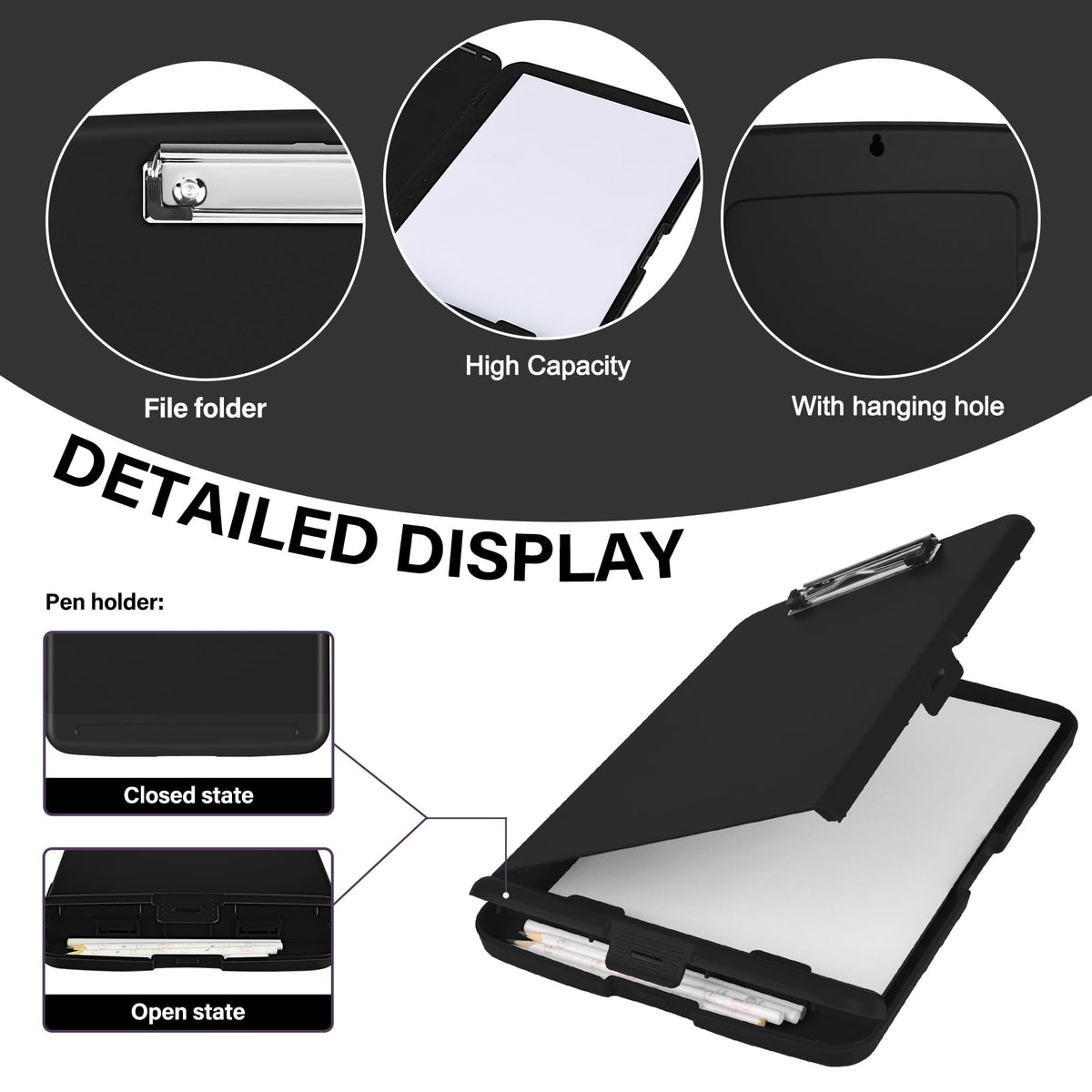 YEAHVIY Clipboard with Storage, High Capacity Clip Boards 8.5x11, Heavy Duty Plastic Nursing Clipboard Folder with Pen Holder and Low Profile Clip for School & Office