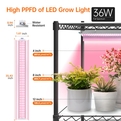 Bstrip Plant Stand with Grow Lights, 5 Tier Large 47.2x17.8x71IN Plant Shelf Indoor with 3FT T5 144w Grow Light, 3 Mode Full Spectrum LED Plant Light with Timer for Indoor Plants, Spring Seed Starting