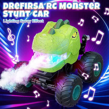 Remote Control Car for Boys Age 4-7 8-12 50min+ Runtime Dinosaur Monster Truck Toy with Spray Light Music Stunts Birthday Gift for Boy 3 4 5 6 7 8 9 10 Year Old