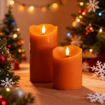 Eywamage Orange Flameless Pillar Candles with Remote, Flickering Real Wax LED Battery Candles Home Table Decor Set of 3