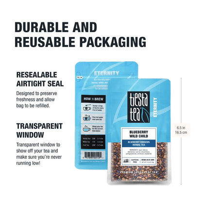Tiesta Tea Blueberry Wild Child, Mother's Day Loose Leaf, Blueberry Hibiscus Herbal Tea, Premium Non-Caffeinated Fruit Blend, Make Hot or Iced & Brews Up to 25 Cups, 1.8 Ounce Resealable Pouch