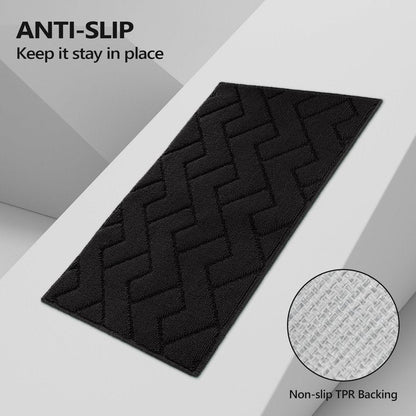 hicorfe Kitchen Runner Rugs and Mats Sets,2 Pieces Absorbent Non-Slip Kitchen Rug,Comfort Kitchen Mat for Floor,Washable for Kitchen,Hallway,Office,Sink,Laundry(20"x48"+20"x32",Black)