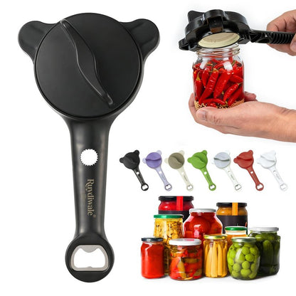 Ruydiwale 4-in-1 Jar Opener, Adjustable Jar Opener for Seniors, Kitchen Tool Designed Specifically for Seniors and Those with Limited Physical Strength, Suitable For Beer, Salad Dressing, Jar (Black)