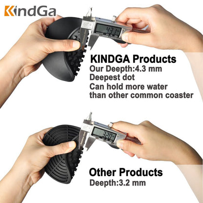 KindGa Coasters for Drinks Black, Absorbent Rubber Coaster Set, Silicone Drink Coasters for Large Mug/Cup/Bottle, Deep Tray 4.3 Inch Oval Shape Jar Opener Heat-Resistant Grips (Set of 8)