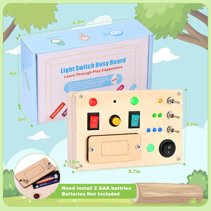 Espamig Busy Board Toddler Montessori Led Light Switch Busy Board Autism Sensory Wall Panel Fidget Board Wooden Toys for Toddlers 1-3