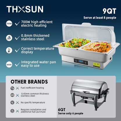 THXSUN Electric Chafing Dish, 2 x 4.5QT Dual Pan Electric Chafing Dish Buffet Set with Temperature Control Display, Roll Top Electric Buffet Servers and Warmers for Catering