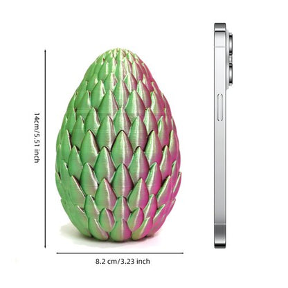 Flavery 3D Printed Flying Dragon in Egg - Easter Basket Stuffers, Easter Surprise Egg with Flexible Winged Dragon Inside, Mystery Fidget Toy, Birthday Gift, Desk Figure Decor (Green Pink Gold)