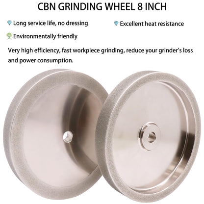 MORESUPERHARD 8 inch CBN Grinding Wheel Set 180 & 80 Grit，1" Wide，5/8" Arbor， Aluminum Body，for Sharpening High Speed Steel Tools Woodturning Tools，for All Kinds of 8 inch Bench Grinders