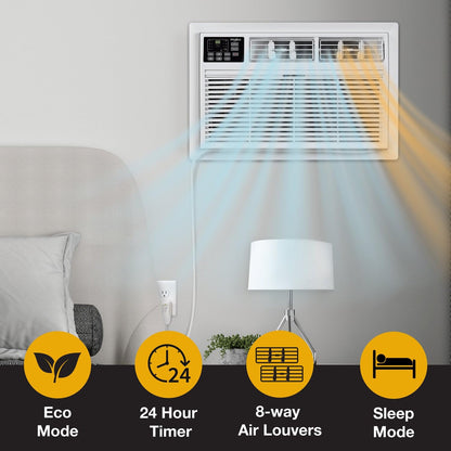 Whirlpool 12,000 BTU 230V Through-the-Wall Air Conditioner with Supplemental Heat, Dehumidifier and Remote, Wall AC Unit for Apartment, Living Room and Medium Rooms up to 550 Square Feet in White
