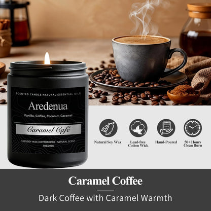 Caramel Coffee Candle | Soy Scented Candles for Home & Office, 50H Clean Burn, Manly Gifts for Fathers Day – Aromatherapy Candle for Dad or Husband, Cozy Coffee & Caramel Scent