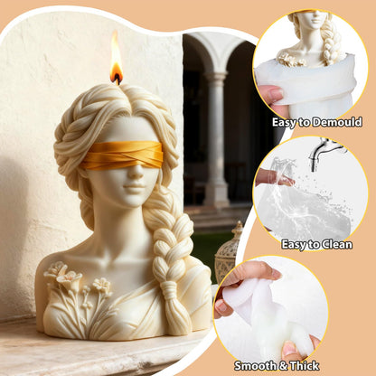 Blindfolded Lady Candle Mold, Braid Girl Maiden Shaped Portrait Aesthetic Woman Resin Casting Silicone Molds for Home Decor, Soap & Candle Making, DIY Epoxy Resin Craft Gift Mold