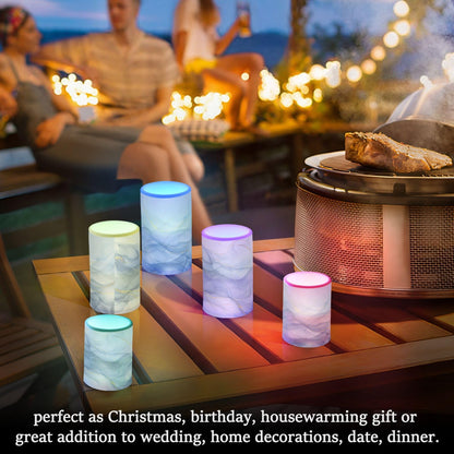 YETTASBIN Marble Flameless Candles with Remote Control and Timer, Adjustable Brightness Long Lasting Battery Operated LED Pillar Candles for Indoor Outdoor Party Home Decor, 2 Pack