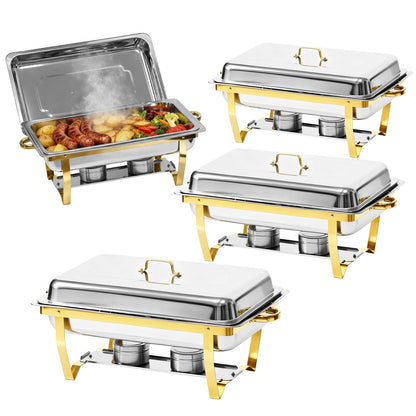 9Qt Chafing Dishes for Buffet, Gold Stainless Steel Chafing Dish Sets, Food Warmers for Parties, Buffet Servers and Warmers, Warming Trays for Buffets Party, Catering Supplies Buffet Display, 4 Pack