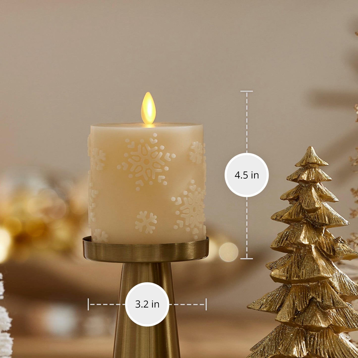 Luminara White Swan Snowflake Embossed Flameless LED Candle, 3.2" x 4.5", Moving Flame, Safe Timer Feature, Real Wax, Battery Operated Home Décor