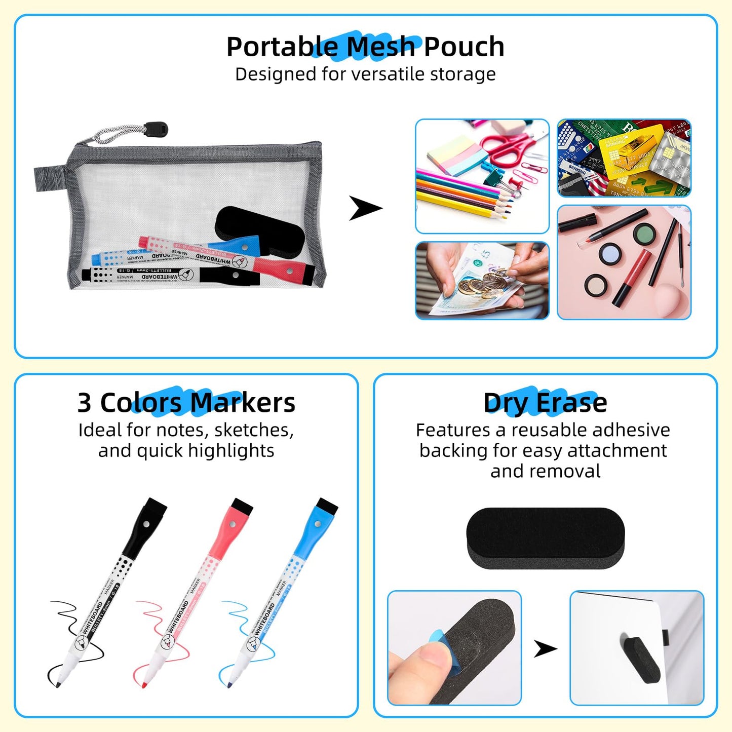 AGM Portable White Board Dry Erase Notebook, 12" x 9" Double Sided Folding Whiteboards with 3 Pens, Small Travel Dry Erase Board Skin-Friendly Material for Study, Meeting, Planning, Grey