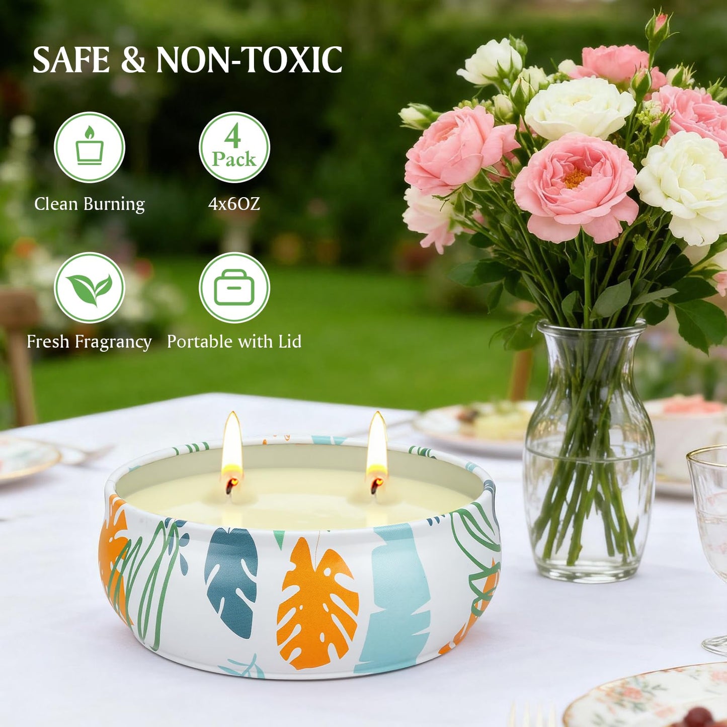 Citronella Candles Outdoor 4 Pack Soy Wax Citronella Lemongrass Candles 240 Hours Burning Time Large Decorative Jar Scented Candle Bulk for Outside Garden Yard Balcony, Summer Camping