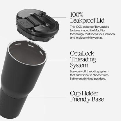 BrüMate Nav 35oz 100% Leak Proof Insulated Travel Tumbler with Magnetic BevLock™ Lid - Double Wall Cup-Holder Friendly Stainless Steel Mug (Dark Aura)
