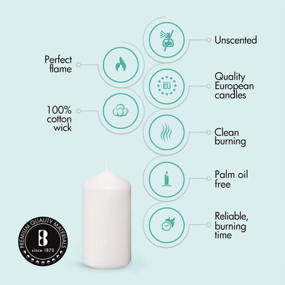 BOLSIUS 12 White Pillar Candles - 2.7 x 5 Inches Unscented Candle Set - 43 Hours - Dripless Clean Burning Smokeless Dinner Candle - Perfect for Wedding Candles, Parties and Special Occasions