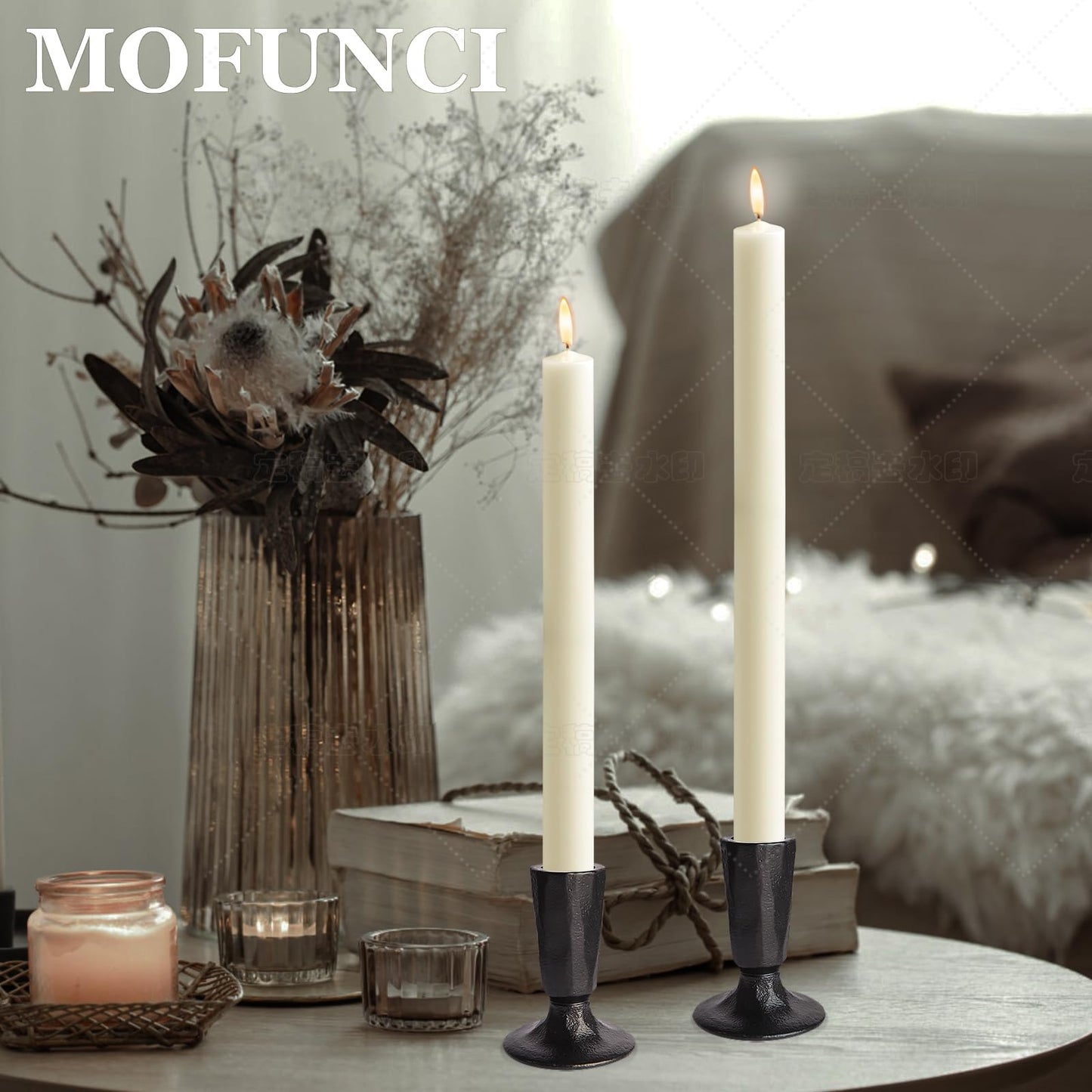 Mofunci Retro Iron Candlestick Holders Set of 2, Black Taper Candle Holders Heavy Weight, Perfect for Dining, Wedding, Party, Halloween Decor