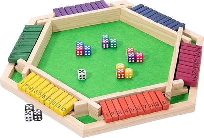 Shut The Box Game Large for 6 Players 15 inch Wooden Board Table Math Game with 16 Dice and Instructions Classics Close The Box Board Game