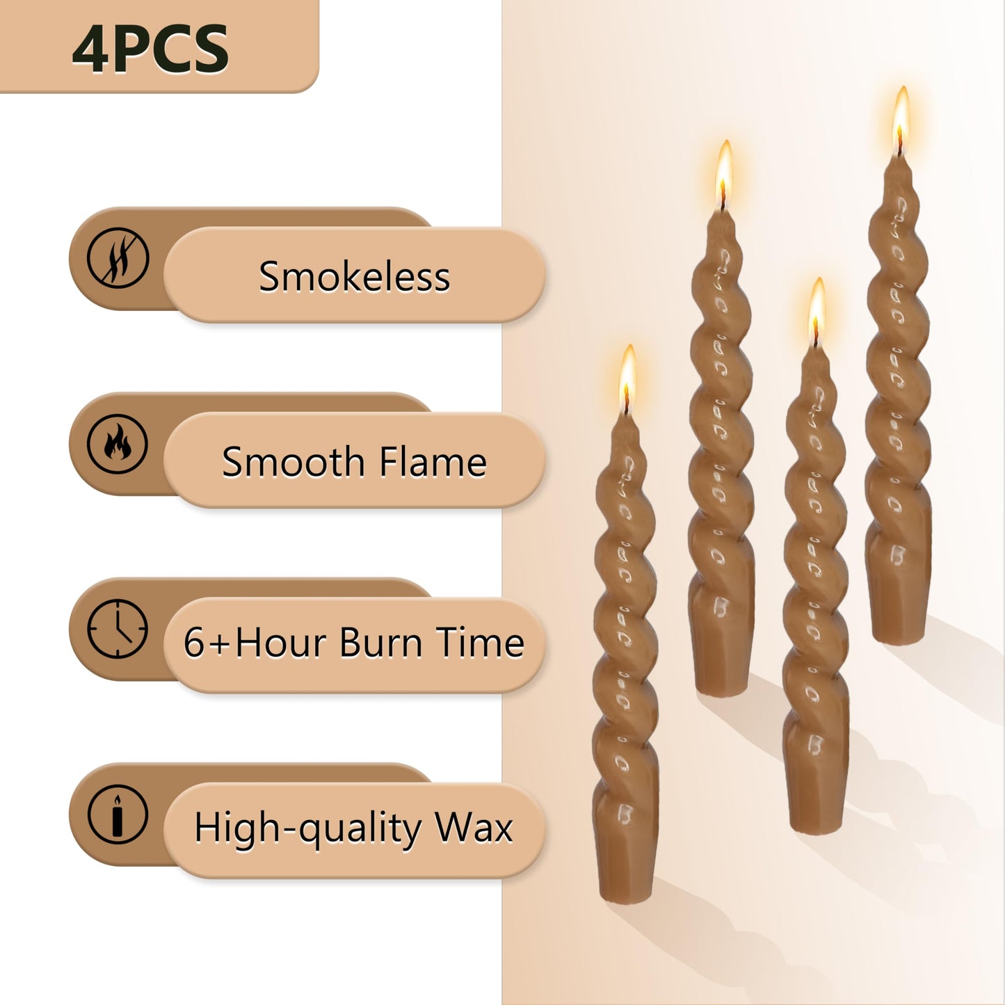 Spiral Taper Candle Twisted Candlestick 7 INCH Brown Candle Sticks Unscented Tapered Candles Dinner Candle for Home Holiday Wedding Party
