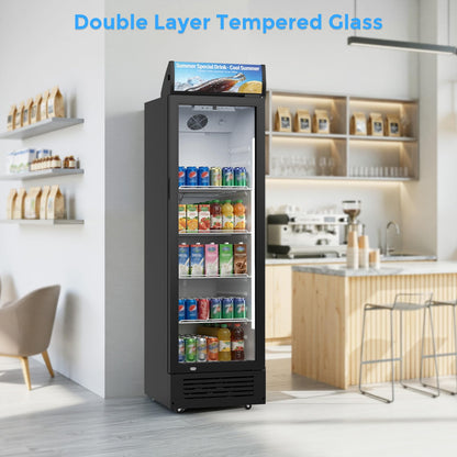 Electactic 9 Cu.Ft Commercial Refrigerators, Display Refrigerator with Double-Tempered Glass Door, Commercial Display Fridge with 4 Adjustable Shelves & LED Light, for Shops, Restaurants, Bars