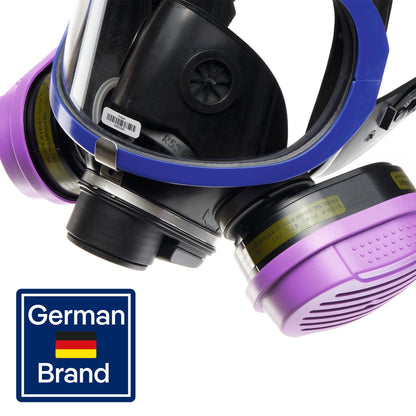 Dräger X-plore 5500 Full-Face Respirator Mask + 2x Combination Cartridge OV/AG/HF/FM/CD/AM/MA/HS/P100 | One size fits most | NIOSH Certified Eye and Respiratory Protection, Anti-Fog, 180° View