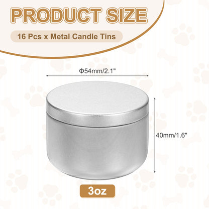 MECCANIXITY 3oz Candle Tins, 16pcs Metal Candle Tins Jars with Lids Round Empty Tin Can Containers Bulk for Storage Tea and Making DIY Arts Crafts Christmas Gifts, Silver