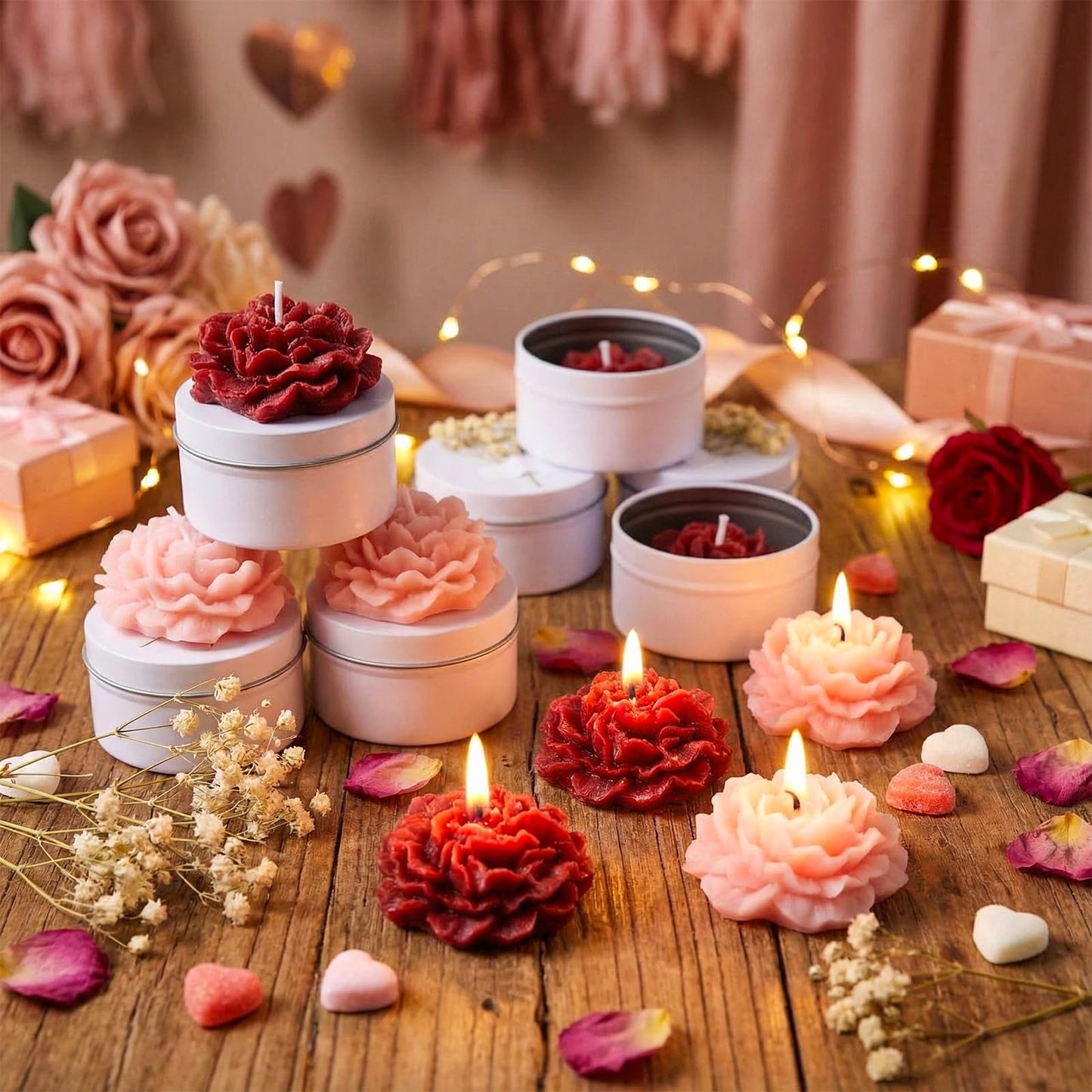 Threlaco 12 Pcs Flower Candles Scented Bridesmaid Gift Set Soy Wax Aromatherapy Candles Bulk for Wedding Bridal Shower Home Guests Women Valentines Mothers Day Anniversaries Favor(Red Gradient)