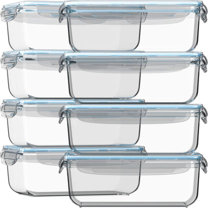 Razab 30 Oz Glass Meal Prep Containers - 16 Pc Set | Airtight, Leak-Proof, BPA-Free, Oven & Dishwasher Safe