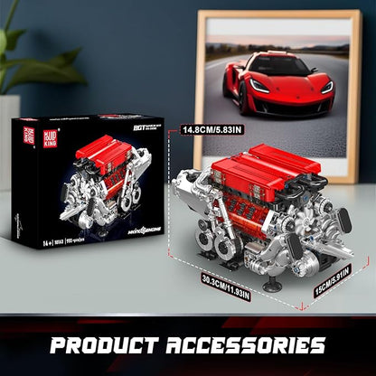 Mould King W16 Engine Model Kits - Build Your Own Supercar Engine Toy MOC Engineering Building Blocks Set That Run Twin V8 Engine Building Kits with Motor STEM Toy for Teen Adult(955 Pieces)