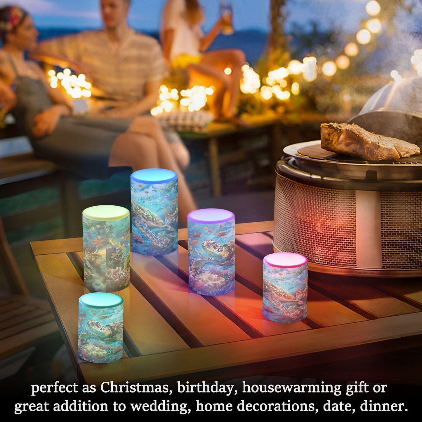 WEVIBOFU Sea Turtles Ocean Coral Reefs Fish Flickering Flameless Candles LED Battery Operated with Remote Timer Pillar Candles for Home Birthday Wedding Christmas Decor, Set of 2