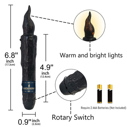 Gedengni Magical Candlesticks Flameless Taper Candle, 2pcs Black LED Tapered Candles Remote Dipped Candle 6inch Battery Chandelier for Enchanting Weddings and Harry Potter Inspired Vigils(LW2P-BA)