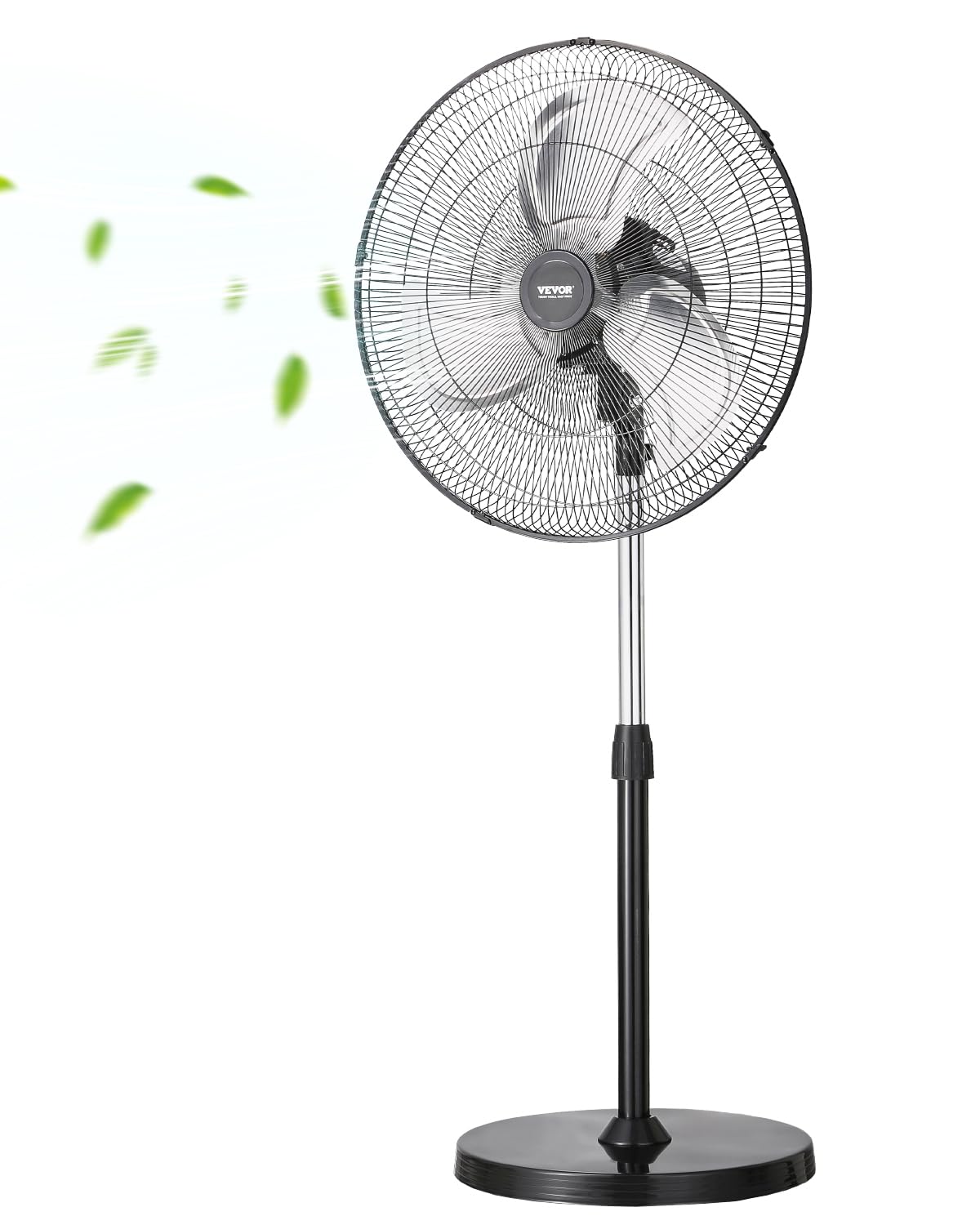 VEVOR Industrial Pedestal Fan, 20 Inch 90-Degree Oscillating Fan, Height Adjustable Standing Fans with 3 Adjustable Speeds, High Power Floor Fans for Warehouse,Garage,Commercial, Black